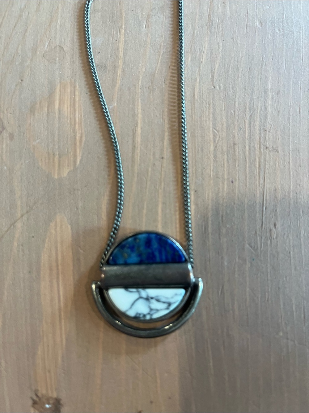 Lapis howlite necklace elegant long and elegant blue white brass